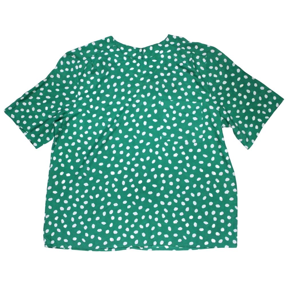 Vintage Leslie Fay green polka dot blouse sz 14 pocket short sleeve shirt